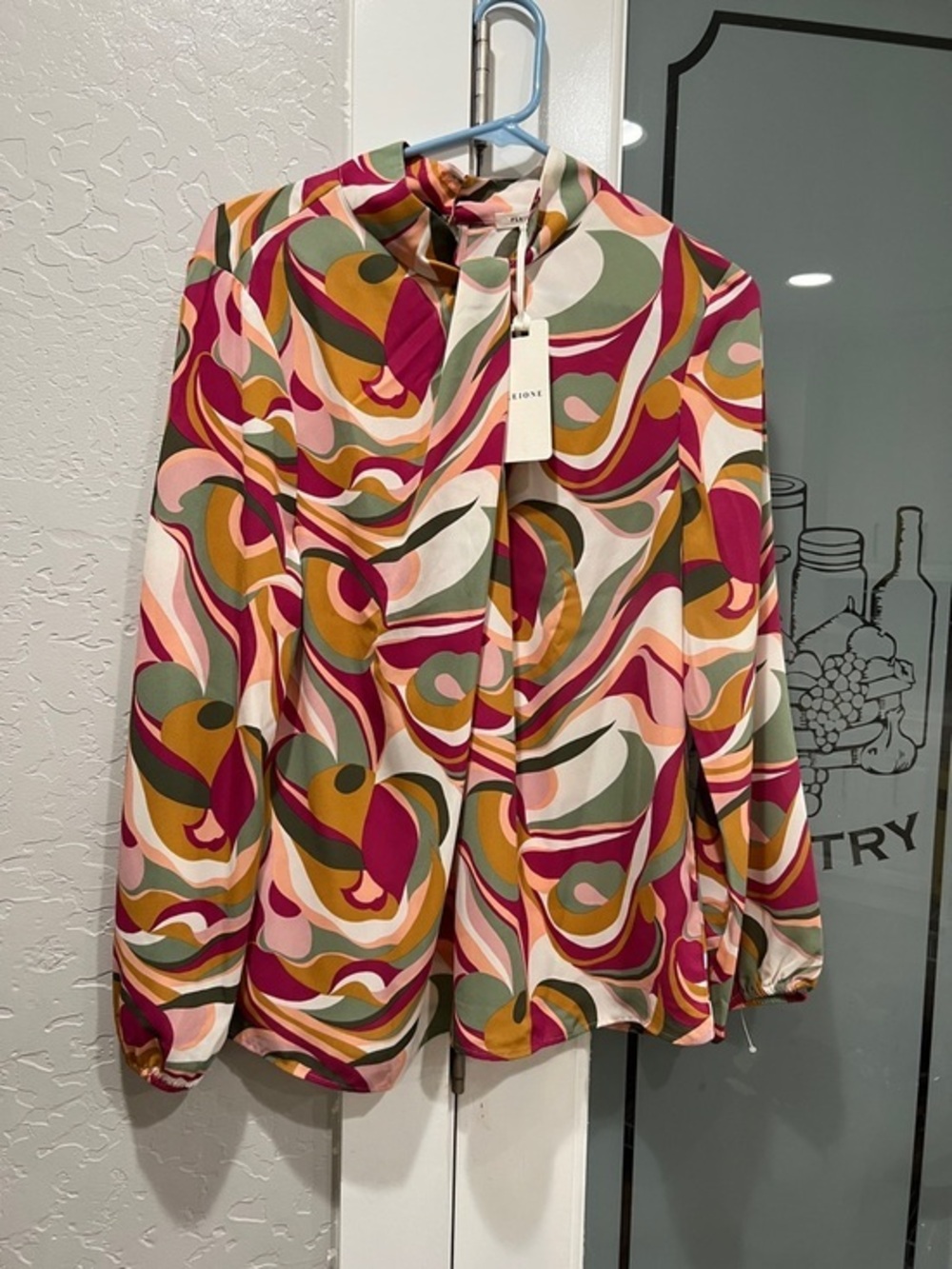 Pleione Multicolor Swirl Print Long-Sleeve Blouse